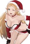  1girl alluring belt big_breasts blonde_hair blue_eyes breasts choker crop_top crown_braid detached_sleeves earrings gloves hand_on_hip hat j@ck long_hair looking_at_viewer midriff navel nintendo princess_zelda red_crop_top red_shorts santa_costume santa_hat shorts the_legend_of_zelda the_legend_of_zelda:_tears_of_the_kingdom zelda_(tears_of_the_kingdom) 