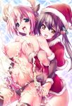 2girls animal_ears breast_grab breasts brown_hair bukkake christmas cum cute futa_on_futa futa_with_futa futanari grabbing handjob hat kashi lactation large_breasts long_hair multiple_girls multiple_penises nipple_pinch nipple_tweak nipples original panties penis pink_hair santa santa_costume santa_hat stocking_cap thighhighs tongue topless twintails underwear