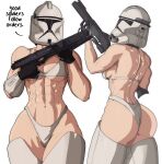  bra clone_trooper genderswap genderswap_(mtf) handgun helmet lingerie muscular_female star_wars yoracrab 