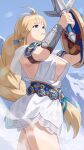  1girl alluring big_breasts blonde_hair blue_eyes cleavage clothed_female milf project_soul sideboob silf sophitia_alexandra soul_calibur soul_calibur_ii soul_calibur_iii soul_calibur_vi sword_and_shield weapons yagi yagi2013 