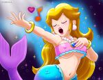  1girl blonde_hair breasts closed_eyes curvy digital_media_(artwork) earrings erect_nipples fanart female female_only idendrawx insanely_hot light-skinned_female light_skin lips lipstick long_hair mario_(series) mermaid mermaid_peach navel nintendo nipple_bulge open_mouth parody pink_lipstick princess_peach princess_peach:_showtime! sexy sexy_hips singing solo thick thick_hips underwater wide_hips 