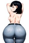  1girl ass ass_focus black_hair dragon_ball dragon_ball_gt dragon_ball_super jeans mature_female medium_hair nude pan_(dragon_ball) pervert pervert_female sex_invitation sexually_suggestive short_hair small_breasts smile 