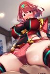  1boy 1girl ai_generated big_breasts breasts female_focus high_res male/female necromancer_(artist) patreon patreon_paid patreon_reward pyra red_eyes red_hair short_hair solo_focus stable_diffusion xenoblade_(series) xenoblade_chronicles_2 