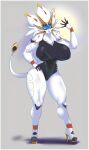  1girl big_ass big_breasts bikini black_skin cute feline lioness mayo1nom0r1 platform_shoes posing seductive solgaleo swimsuit tail white_hair white_skin zacianswords 