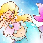  1girl bimbo blonde_hair blue_eyes dick_sucking_lips female feminine fish_tail hair legendofnerd looking_at_viewer mario_(series) mermaid mermaid_peach navel nintendo princess_peach princess_peach:_showtime! solo underwater 