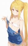  1girl 1girl bikini blonde_hair jeans long_hair nude pervert pervert_female small_breasts solo_focus 