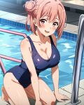  1girl alluring bare_legs big_breasts bikini cleavage one-piece_bikini pink_eyes poolside red_hair suynifo swimming_pool wet yahari_ore_no_seishun_lovecome_wa_machigatteiru. yuigahama_yui 