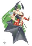  1girl breasts capcom censored darkstalkers demon_girl futanari green_hair head_wings headwings morrigan_aensland nipples no_testicles pantyhose penis piercing pussy simple_background solo succubus vampire_(game) vampire_savior wings 