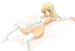 blonde_hair bulge cameltail erect_nipples futanari penis purple_eyes thigh_highs thighhighs ubanis