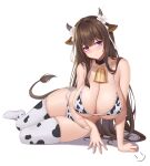  1girl 1girl 1girl azur_lane big_breasts big_breasts blush breasts brown_hair collar cow_ears cow_girl cow_horns cow_print_bikini cow_print_thighhighs cow_tail female_only high_res kashino_(azur_lane) long_hair purple_eyes thighs wei_xiao white_background 