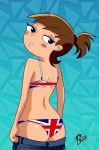 1_girl ass back blue_eyes blush bra brown_hair eliza_fletcher looking_back panties phineas_and_ferb ponytail rhaz shiny_skin underwear undressing