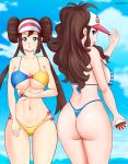  2_girls alluring bare_legs big_breasts bikini black_hair blue_eyes blue_sky brown_hair cleavage deviantart fanbox_reward gummslime gumroad hilda hilda_(pokemon) mei_(pokemon) nintendo patreon pokemon pokemon_(anime) pokemon_bw pokemon_bw2 rosa rosa_(pokemon) touko touko_(pokemon) 