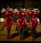  3_girls 3d big_breasts big_breasts bimbo bodysuit breasts clones clones fire_on! gigantic_breasts huge_breasts hyper_breasts impossible_bodysuit impossible_clothes impossible_clothing impossible_shirt indoors looking_at_viewer massive_breasts milf ninja shiny_clothes skin_tight soul_calibur taki tight tight_bodysuit tight_clothes tight_clothing tight_shirt 