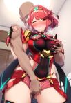  1boy 1girl ai_generated big_breasts breast_grab breasts female_focus fingering fingering_through_clothes high_res male/female necromancer_(artist) patreon patreon_paid patreon_reward pyra red_eyes red_hair short_hair stable_diffusion xenoblade_(series) xenoblade_chronicles_2 