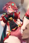  1boy 1girl ai_generated big_breasts breasts female_focus high_res male/female necromancer_(artist) patreon patreon_paid patreon_reward pyra red_eyes red_hair short_hair stable_diffusion xenoblade_(series) xenoblade_chronicles_2 