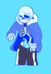 1boy 2020s 2021 2d 2d_(artwork) absurd_res animated_skeleton biting_clothes biting_shirt blue_background blue_blush blue_jacket blue_penis blush blushing_profusely bodily_fluids bone clothed clothing cyan_background digital_media_(artwork) ectopenis genital_fluids genitals hi_res high_resolution highres jacket looking_at_genitalia looking_at_own_penis looking_at_penis looking_at_self looking_down looking_down_at_self male male_only monster monster_boy one_eye_closed penis penis_out prehensile_penis sans sans_(undertale) shirt_up simple_background sirtoasterbutt skeleton smile solid_color_background solo_male sweat tentacle_penis third-party_source topwear undead undertale undertale_(series) video_game_character video_games wet_penis