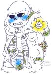 2boys 2d animated_skeleton artist_name blue_blush blue_penis blush bottom_sans bound bound_arms digital_media duo ectopenis flowans flower flowey_(undertale) flowsans humanoid interspecies jacket jqqj male male_only monster partially_colored penis plant precum sans_(undertale) skeleton sweat top_flowey undead undertale undertale_(series) vine_bondage vine_tentacles vines white_background yaoi