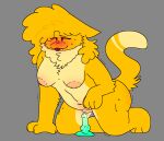 anthro anthropomorphic_animal areola big_areola big_ass big_breasts blush breasts cum dildo drretro_(regretevator) feline fluffy furry furry_female furry_only knotted_dildo nipples paws regretevator shitkinker1 squirt tongue_out tummy wet_pussy yellow_fur