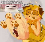  1futa 4_legs anthro banana canid canid_taur canine canine_penis centaur english_text fruit_taur fruittaur futanari glasses half_naked knot knotted_penis laying_down pawpads penis precum regretevator roblox roblox_game robloxian shirt_only simple_background snail split_(regretevator) tongue_out 