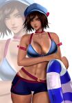 1girl abs alluring athletic_female big_breasts bikini breasts brown_hair cleavage female_abs fit_female hat kazama_asuka kittymiya lips namco short_hair shorts swimsuit tan tan_line tekken tekken_5_dark_resurrection tekken_7 tekken_8 tekken_tag_tournament_2