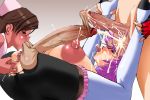 anal_fingering anesthesia ball_sucking brown_hair censored closed_eyes cum cum_on_tongue cumdrip docking ejaculation erect_nipples evil_rose fingerless_gloves foreskin frills futa_on_futa futanari hair hinomoto_reiko intersex lactation noble_rose oppai penis purple_hair rumble_roses tongue torn_clothes torn_pantyhose veins veiny_penis