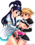  2girls bdsm bondage bound breasts brown_eyes brown_hair censored chain chains cock_ring cure_black cure_white earrings elbow_gloves futa_with_futa futanari futari_wa_precure futari_wa_pretty_cure gloves half_updo jewelry long_hair magical_girl midriff mimura_kaoru misumi_nagisa multiple_girls multiple_penises nipples penis penis_ornament penis_touching penises_touching precum precure pretty_cure purple_eyes purple_hair shirt_lift short_hair touching yukishiro_honoka 