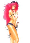  1girl armband bar_censor big_hair bikini_tan blush capcom censored collar cuffs denim denim_shorts final_fight futanari hand_in_pants handcuffs hat lipstick long_hair looking_at_viewer makeup nipples no_bra penis pink_hair poison poison_(final_fight) purple_eyes shiny shiny_skin shirt_lift short_shorts shorts simple_background smile solo solo_focus street_fighter street_fighter_iii tan tank_top tanline white_background 