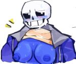  1girl 2020 2023 2d 2d_(artwork) animated_skeleton areola areolae big_breasts blue_areola blue_blush blue_body blue_breasts blue_hoodie blue_jacket blue_nipples blush breasts digital_media_(artwork) ectobody ectobreasts exposed_breasts female female_only female_sans genderswap genderswap_(mtf) hooded_jacket hoodie jacket jepr0d monster nipples rule_63 sans sans_(undertale) shirt_pulled_up shirt_up simple_background skeleton solo solo_female sweat undead undertale undertale_(series) upper_body video_games 