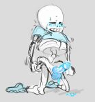  1boy 2d 2d_(artwork) animated_skeleton artist_request blue_blush blue_eyes blue_penis blush bodily_fluids bottomless bottomless_male digital_media_(artwork) duplicate ectopenis fluids genital_fluids genitals grey_background kneeling male male_only monster monster_boy penis sans sans_(undertale) shirt_pulled_up shirt_up simple_background skeleton socks solo_male sweat undead undertale undertale_(series) video_game_character video_games 