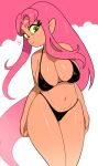 1girl alien alien_girl bikini black_bikini black_swimsuit breasts cartoon_network cleavage dark_skin dc dc_comics huge_breasts koriand'r long_hair looking_at_viewer navel orange_skin pointy_ears red_hair starfire swimsuit teen_titans teen_titans_go thick_thighs yuta_agc