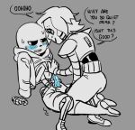  2boys 2d 2d_(artwork) 2males animated_skeleton arm_support artist_request blue_blush blue_penis blush bottom_sans clothed cute_penis digital_media_(artwork) ectopenis english_text gay grey_background groping hair hooded_jacket hoodie humanoid humanoid_robot jacket leg_between_thighs looking_away male male/male male_only mettasans mettaton mettaton_ex monochrome monster partially_colored penis penis_through_fly robot robot_boy robot_humanoid sans sans_(undertale) seme_mettaton shirt_lift shirt_pulled_up shirt_up simple_background skeleton small_penis solid_color_background sweat text text_bubble top_mettaton uke_sans undead undertale undertale_(series) video_game_character video_games yaoi 