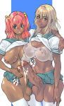 2girls balls_touching blonde_hair blue_eyes breast_grab breasts cum dagashiya dark_skin dick_nipples duplicate ejaculation futa_on_futa futanari ganguro hair_between_eyes hair_bobbles huge_breasts huge_penis multiple_penises nipples penis penis_touching penises_touching red_hair sailor_uniform school_uniform shirt_lift stockings testicles thighhighs twintails