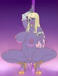  1girl big_ass big_breasts humanoid jynx live_for_the_funk platform_shoes pole_dancing posing purple_skin seductive spread_legs yellow_hair 