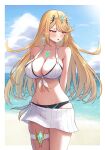  1girl alluring blonde_hair bra breasts core_crystal female_only head_jewelry jewelry mythra necklace nintendo panties piercings skirt taro_(peach_taro51) xenoblade_(series) xenoblade_chronicles_2 