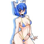 1girl 2k 2k-tan bikini blue_bikini blue_bra blue_eyes blue_hair blue_panties blue_swimsuit bra breasts futanari glasses os os-tan panties penis penis_in_panties solo swimsuit underwear