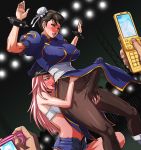  2girls ball_caress ballcaress blush bra bracelet breasts bulge bun_cover camera capcom caressing_testicles cellphone cellphone_camera china_dress chinadress chinese_clothes choker chun-li clothed clothes double_bun double_buns dress embarrassed erect_nipples erection erection_under_clothes eyeshadow final_fight from_behind futa_with_female futanari green_eyes handjob hands_up hat hotpants jewelry large_breasts large_penis lingerie long_hair makeup midriff multiple_girls no_panties pantyhose pelvic_curtain penis penis_in_pantyhose phone pink_hair poison poison_(final_fight) reach-around reach_around short_shorts shorts spiked_bracelet spikes stockings street_fighter sweat testicle_grab testicles thighhighs underwear usatarou 