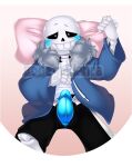 1boy 2d 2d_(artwork) animated_skeleton artist_name artist_watermark blue_blush blue_jacket blue_penis blush bodegablanca clothed digital_media_(artwork) ectopenis jacket magic male male_only monster monster_boy penis penis_out pillow sans sans_(undertale) simple_background skeleton solid_color_background solo solo_male undead undertale undertale_(series) video_game_character video_games watermark