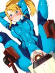  1girl beauty_mark big_breasts blonde_hair blue_eyes blush bodysuit boris_(noborhys) breasts censored fucking_machine human long_hair machine metroid nintendo ponytail pov r.o.b. samus_aran sex_machine solo_female sweat sweatdrop torn_bodysuit torn_clothes vaginal_insertion vaginal_object_insertion vaginal_penetration white_background zero_suit zero_suit_samus 