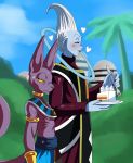 2013 ? alien anthro beerus cake cat dragon_ball dragon_ball_super dragon_ball_z ear_piercing eating feline fork heart male piercing smile solo sssonic2 whis