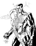  1boy 1girl 2004 colossus crotch_grab female kitty_pryde male marvel marvel_comics monochrome nevexx95 penis_grab phasing piotr_rasputin shadowcat spoken_heart surprise x-men 