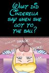 1boy 1girl blonde_hair blue_eyes blush cinderella disney english_text facefuck gloves implied_fellatio implied_oral irrumatio male/female princess_cinderella testicles