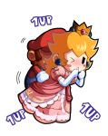 1boy 1girl 1up artist_request blonde_hair blush clothed_sex comedy from_behind funny happy_sex mario mario_(series) nintendo paper_mario parody princess_peach sex source_request super_mario super_mario_bros. white_background wink