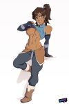  1girl abs avatar:_the_last_airbender big_breasts blue_eyes breasts dark-skinned_female dark_skin flashing high_resolution korra nipples owler ponytail potential_duplicate shirt_lift smile the_legend_of_korra tied_hair 