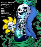  2boys 2d 2d_(artwork) ahegao animated_skeleton black_background blue_background blue_eyes blue_tongue bondage bone bottom_sans clothed clothing degradation digital_media_(artwork) drooling duo ectopenis ectotongue english english_text erection fangs flora_fauna flower flowey_the_flower fucked_silly glowing glowing_eye glowing_eyes high_res humanoid_penis jacket looking_pleasured male male/male male_ahegao male_only moan monster naughty_face nsfwchubbybunnie open_mouth orgasm penis plant restrained saliva saliva_string saliva_trail sans sans_(undertale) seme_flowey sex signature simple_background skeleton skull speech_bubble spikes sweat teeth tentacle tentaclejob text text_bubble third-party_source tongue tongue_out top_flowey uke_sans undead undertale undertale_(series) video_game_character video_games vinejob vines yaoi 