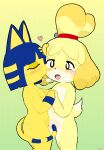  2girls absurd_res animal_crossing ankha_(animal_crossing) anthro artist_request blush blush_stickers bodily_fluids canid canine canis closed_eyes convenient_censorship domestic_cat domestic_dog duo felid feline felis female female/female flat_chest furry heart high_res interspecies isabelle_(animal_crossing) kissing mammal navel nintendo nude open_mouth questionable_consent saliva saliva_on_tongue saliva_string shih_tzu simple_background standing steam sweat tears tongue tongue_out yuri 