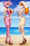  2girls alluring amy_rose beach big_ass big_breasts bikini bunny cream_the_rabbit cute hedgehog pink_hair pink_skin platform_shoes posing rabbit seductive sega sling_bikini sonic_(series) tailsrulz vulpine_studios white_skin yellow_skin 