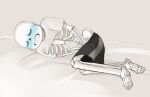  1boy 2010s 2016 2d 2d_(artwork) animated_skeleton barefeet blue_blush blush cheztnuts closed_eyes digital_media_(artwork) implied_masturbation lying_on_side male male_only monster sans sans_(undertale) shirt_pulled_up shirt_up simple_background skeleton solo sweat undead undertale undertale_(series) video_game_character video_games 