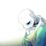  1:1 1:1_aspect_ratio 2010s 2017 animated_skeleton blue_blush blue_hoodie blue_jacket blush clothed hooded_jacket hoodie implied_masturbation jacket looking_down monster peng2_(artist) peng2_undertale_(artist) sans sans_(undertale) skeleton solo sweat undead undertale undertale_(series) upper_body visible_breath white_background 