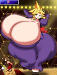  2_girls aerith_gainsborough blonde_hair blue_eyes breast_expansion brown_hair butt_expansion cloud_strife final_fantasy genderswap genderswap_(mtf) gigantic_ass gigantic_breasts green_eyes hourglass_figure imstupid13 single_braid twin_tails 