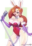 1girl big_breasts breasts bunny_ears bunnysuit disney earrings female female_human female_only gloves green_eyes jessica_rabbit kajin_(kajinman) kajinman leotard long_hair microphone non-nude red_hair redhead revealing_clothes solo who_framed_roger_rabbit